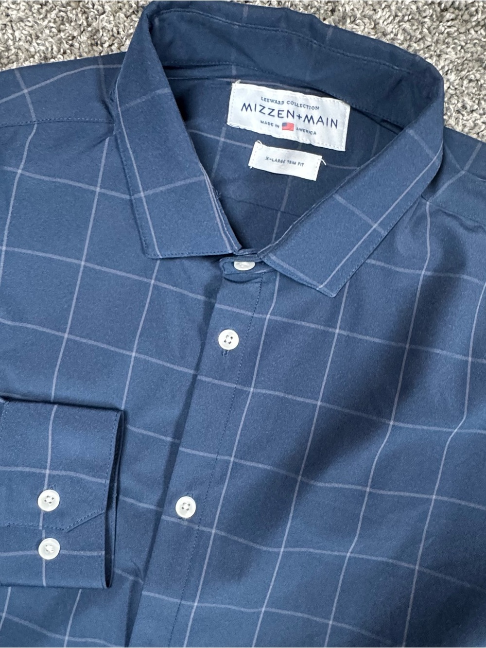 Mizzen+Main Mens XL Leeward Navy Windowpane Performance Long Sleeve Dress Shirt